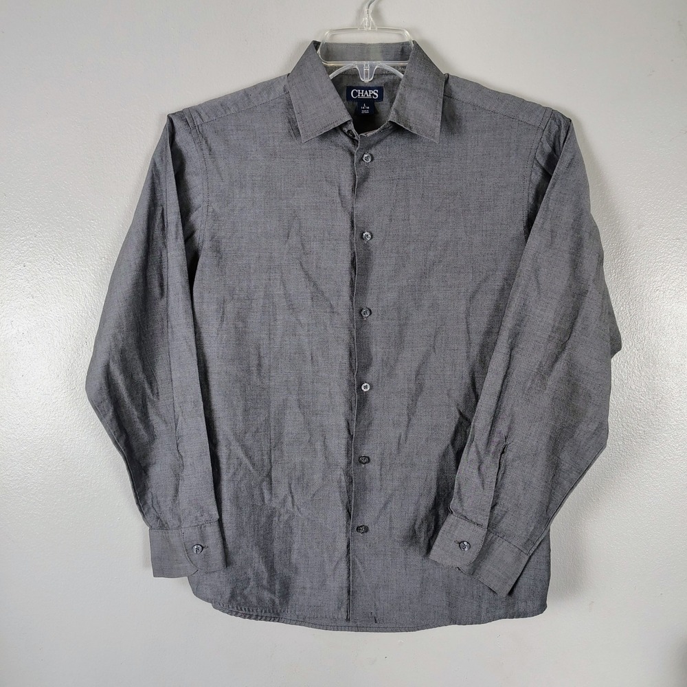 Chaps Kids Boys Dark Gray Long Sleeve Button Down Dress Shirt Size L 14-16